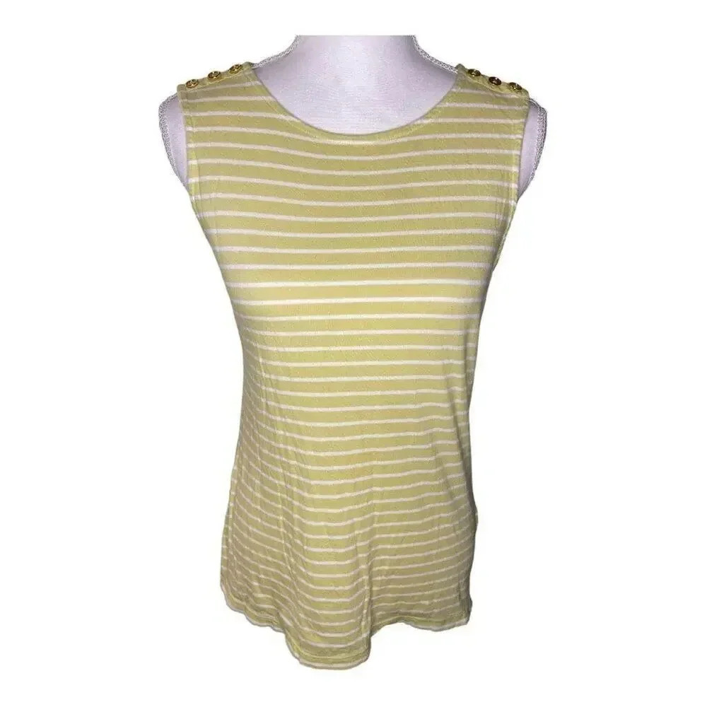 Banana Republic Women’s Medium Yellow/White Striped Sleeveless Top‎ Gold Buttons